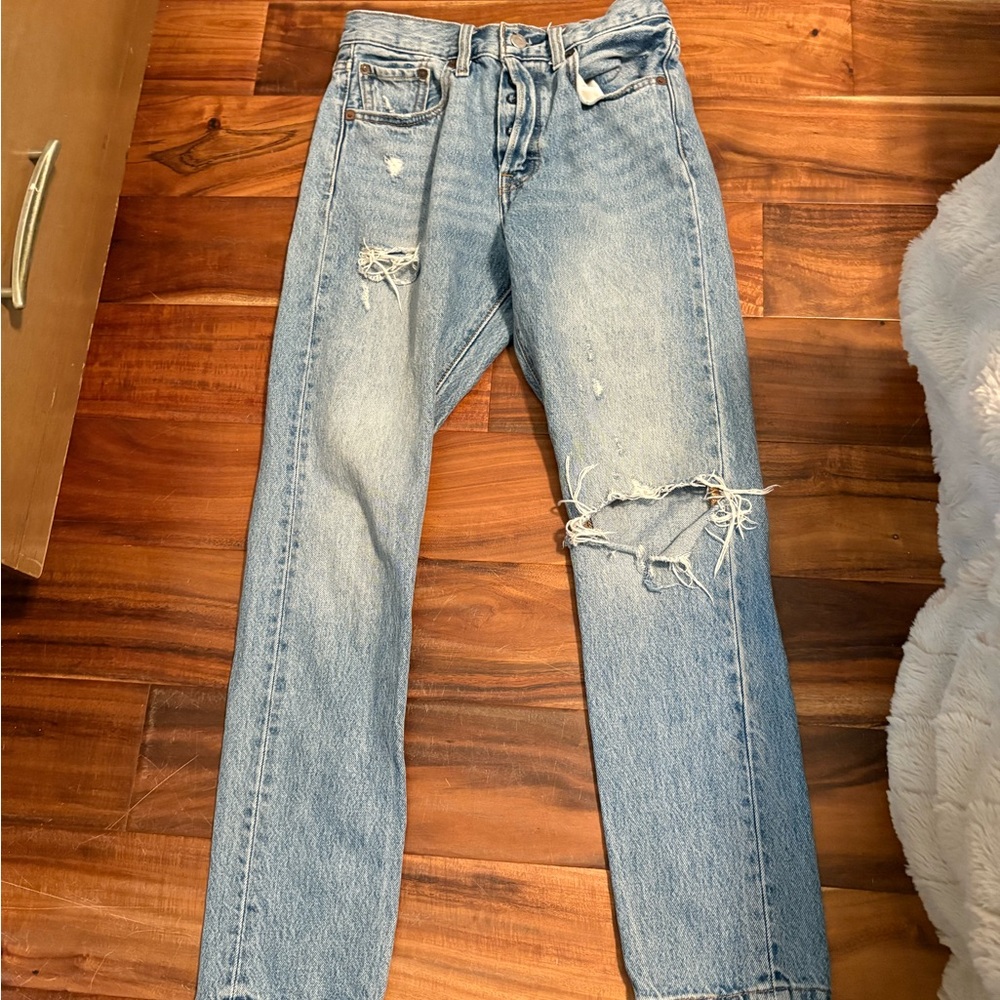 Levi's Light Blue Distressed Straight-Leg Jeans